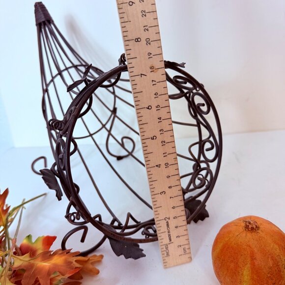 Harvest Cornucopia Candle Centerpiece Rustic Wire Basket Fall Thanksgiving Decor - Picture 11 of 16
